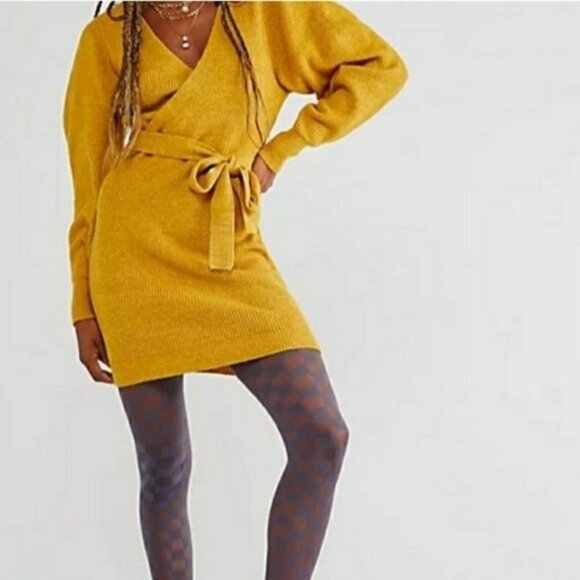 Free People Dresses & Skirts - Free People Sienna Wrap Dress Mustard